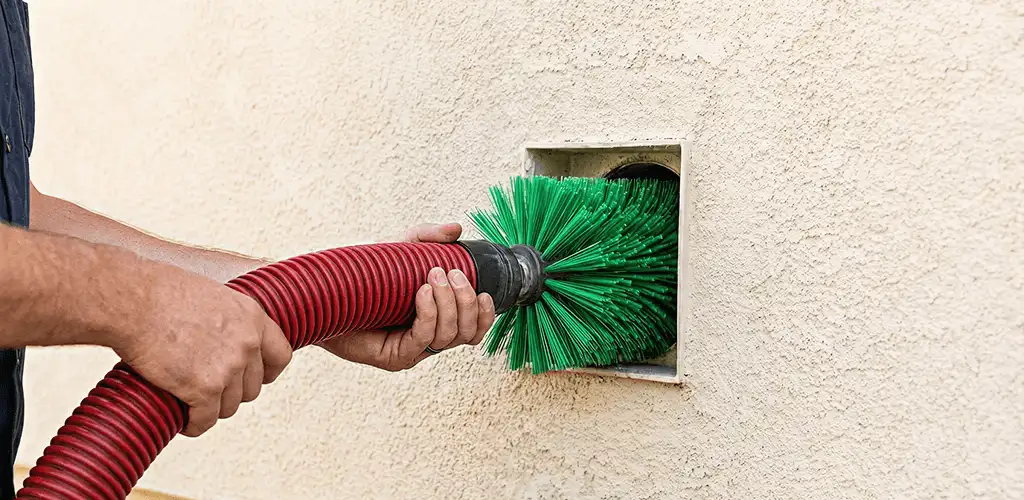 Air duct cleaning brush removing debris from a vent opening in Lowell, MA