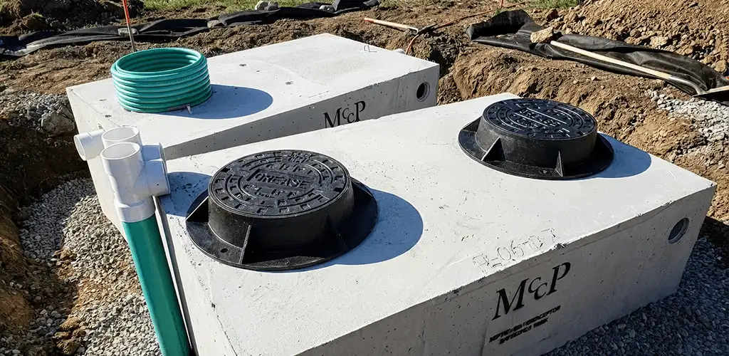 Grease trap installation unit set in place for drainage protection in Lowell, MA
